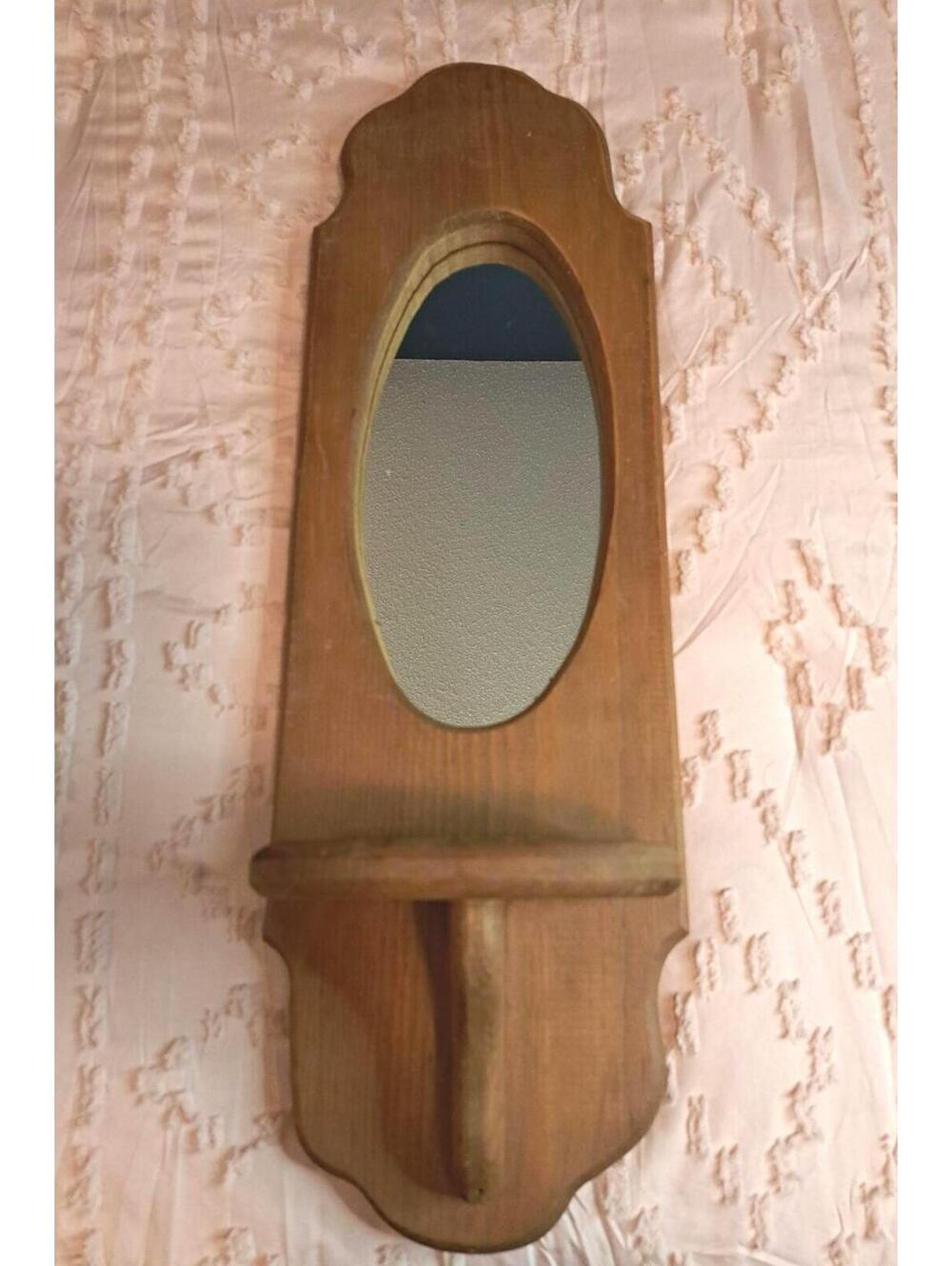 Vintage Wooden Wall Sconce Shelf with Mirror